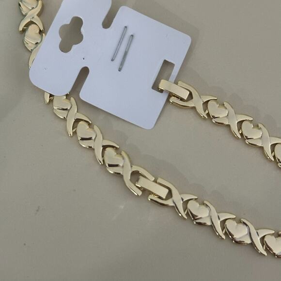 18K Gold Plated XP Hugs Kisses XOXO Necklace Bracelet Set Oro Laminado - Picture 4 of 10